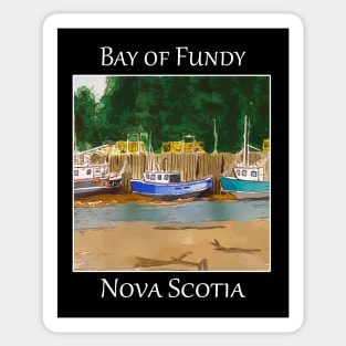 Boats grounded during low tide at the Bay of Fundy in Nova Scotia, Canada Sticker